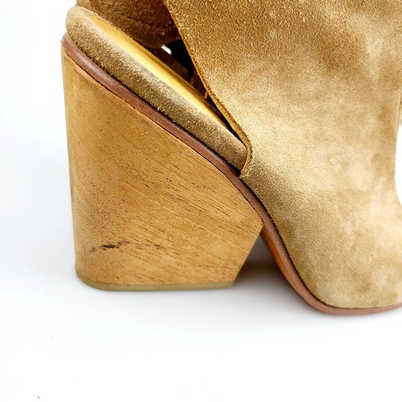 $541 A DETACHER  Ankle Booties Brown Suede 8 Open Heel Round Toe Made in PERU - Picture 8 of 12